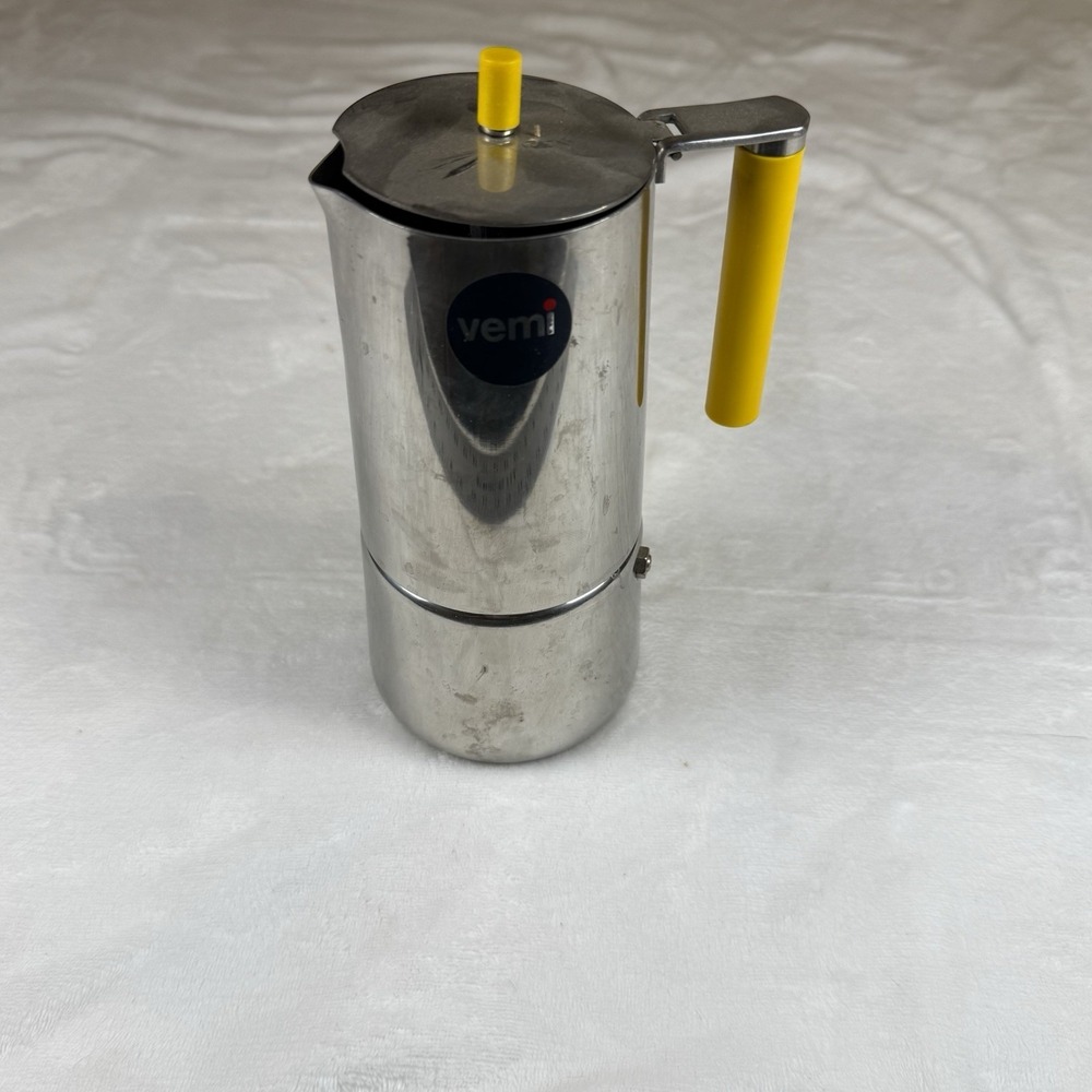 Vintage Vemi Mimma Moka Espresso Maker Italy 18/10 Stainless Steel Yellow